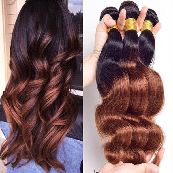 Honey Blonde Ombre Brazilian Virgin Hair Body Wave 1B/33# Two Tone Drak Brown Bundles Hair Weave Honey Blonde Body Wave Hair Weaves