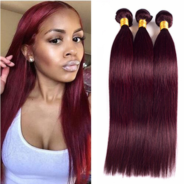 Brazilian Straight Hair Burgundy Brazilian Hair Weave Bundles Silky Straight Hair 3 Bundles Burgundy Weave 99j# Human DHL gift