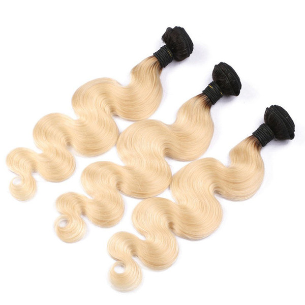 9A Indian 1b 613 Dark Roots Platinum Blonde Ombre Body Wave Indian Human Hair Weave Extensions 613 Hair Bundles