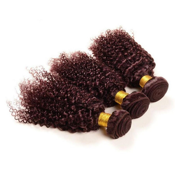 9A Peruvian Deep Wave Burgundy Human Hair Weaves #99j Wine Red Peruvian Hair 3Bundles Deep Curly Kinky Curly Hair Wefts Extensions