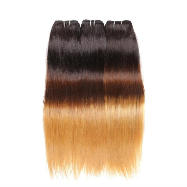 Ombre Hair Extensions Straight Three Brown Blonde 1B 4 27 Ombre Brazilian Straight Human Hair Weave Bundles 3PCS Lot