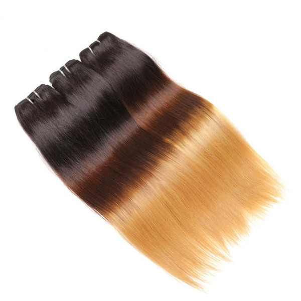 Ombre Hair Extensions Brazilian Silk Straight Virgin Hair Weave Bundles Three Tone 1b 4 27# Grade 8A Ombre Remy Human Hair Weft 3Pcs