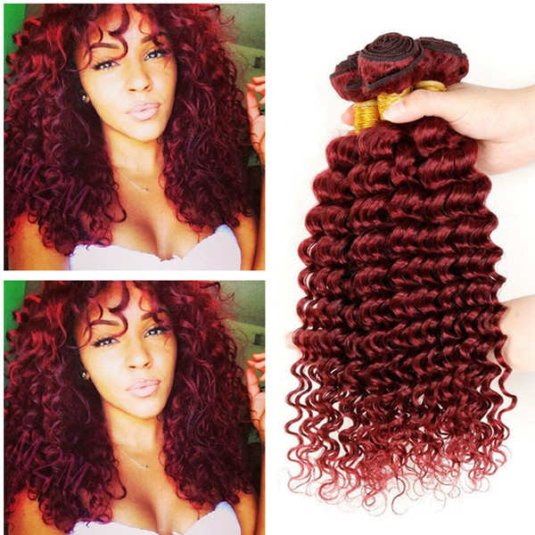 100% Virgin Indian Remy Hair Extensions 3 Bundles 99j Indian Curly Hair Burgundy Color Weaves Indian Deep Curly Wave Cheap Human Hair