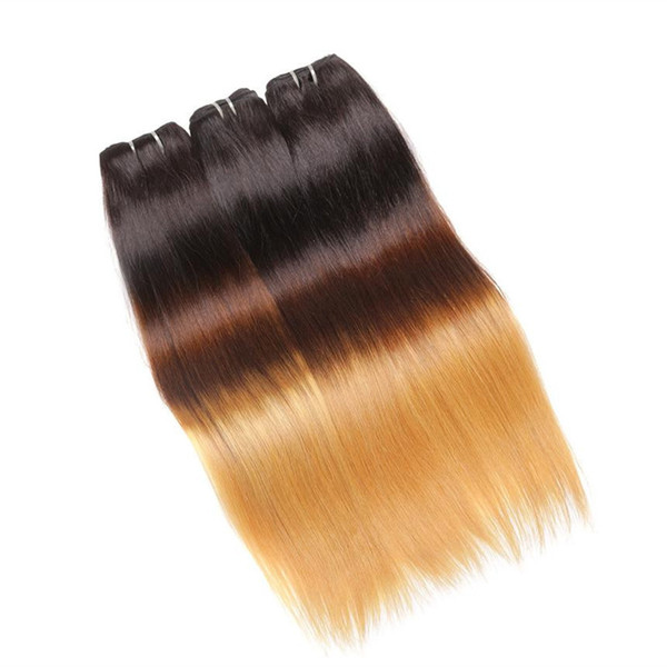 Silk Straight Ombre Human Hair 1b 4 27 Malaysian Brazilian European Indian Virgin Human Hair Weaves 8A Grade Three Tone Hair