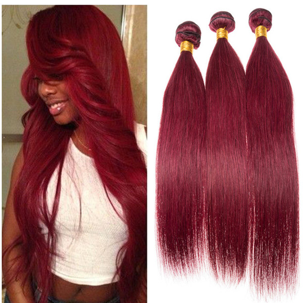 Wine Red 99j Straight Hair Weft 3Bundles Peruvian Virgin Human Hair Extension Double Weft Burgundy Straight Hair No Tangle No Shed