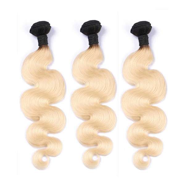 Ombre Peruvian Body Wave Hair Weave T 1B 613 Dark Root Blonde Extensions 3 Bundles 10-30 inch Colored Remy Human Hair