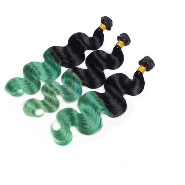 Ombre brazilian body wave hair weave remy human hair 1B green two tone hair human bundles body wave 3pc 