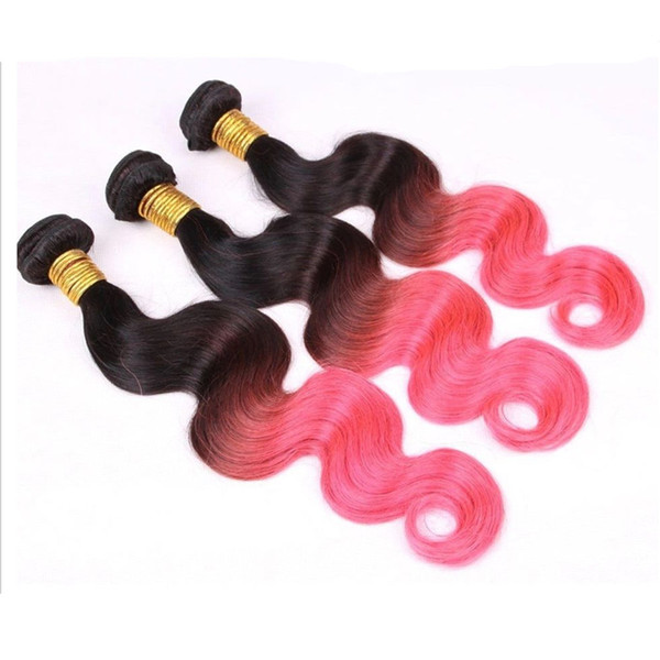 9A Peruvian Virgin Human Hair Weave 3 tone Ombre 1B/4/Pink Body Wave 3 Bundles Hair Extensions For Sale