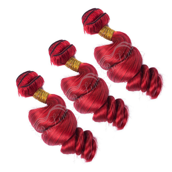 Brazilian Loose Wave Hair Bundles 3 Piece #Red virgin remy Hair Human Hair Weaving 10-30 inch Red Bundles 9A Grade Double Weft