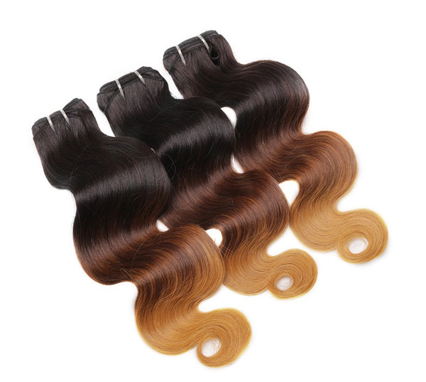 1b 4 27 Hair Bundles Three Tone 27 Color Body Wave Human Hair Weaves Peruvian Virgin Hair 3Pcs/Lot Ombre Unprocess Weft