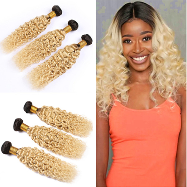 #1B 613 Ombre Weaves Dark Root Virgin Hair Extensions Peruvian Wet and Wavy Human Hair Bundles Blonde Ombre Water Wave Virgin Hair Wefts