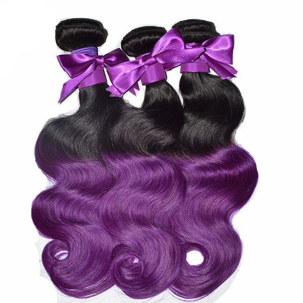 Ombre Color Hair Human 1B Purple Hair Bundles Two Tone Brazilian Peruvian Indian Malaysian Unprocessed Body Wave Hair Bundles