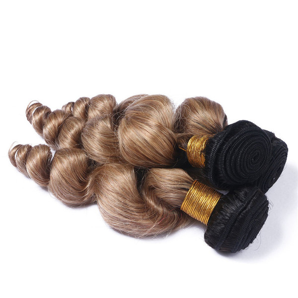 New Color Brown Blonde Human Hair Bundles 3Pcs/Lot 100 Grams Loose Wave Ombre Hair Extensions Two Tone 1b 27 Honey Blonde Hair