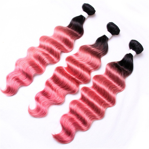 New Arrive Pink Ombre Hair Bundles Deep Wave Curly Virgin Malaysian Hair Weaves Two Tone Pink Colored Hair For Sale