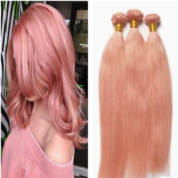 New Arrived Rose Gold Hair Bundles Pink Human Hair Weaves Virgin Peruvian Hair Extensions 3Pcs/Lot Silky Straight Bundles