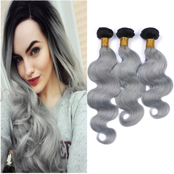 Ombre Color 1B/grey Body Wave Hair Weft Unprocessed Human Hair 3 Bundles Brazilian Virgin Hair Extension Dark Root Ombre Bundle Weaves