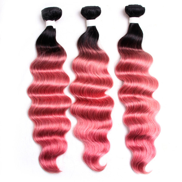 Deep Wave Ombre Pink Hair Bundles 3Pcs/Lot Two Tone Peruvian Virgin Remy Hair Bundles Pink Hair Extensions Cheap Price