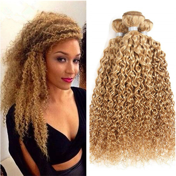 Kinky Curly Hair Weaves 3Pcs Brazilian #27 Pure Color Human Hair Bundles Afro Kinky Curly Hair Extensions For Black woman Tangle Free