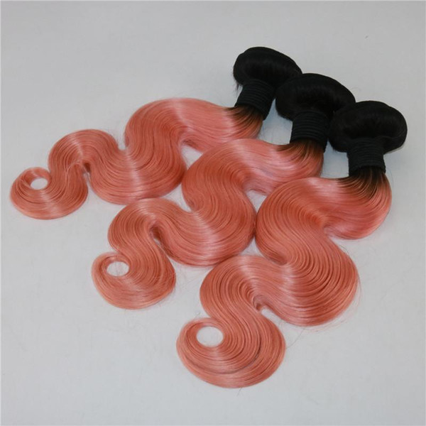 Rose Gold Human Hair Extensions 3Pcs/Lot Two Tone 1b Rose Gold Ombre Hair Weaves 