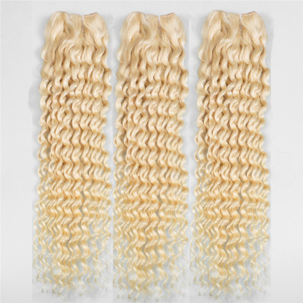 New Arrive Deep Wave Blonde Hair Extension 3 Bundles Deals Deep Wave Curly Human Hair Extensions Brazilian Virgin Hair Weaves