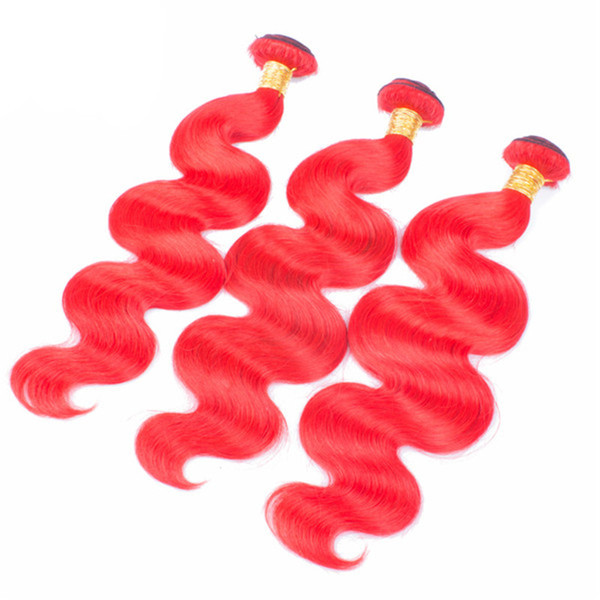 9A Grade Red Brazilian Virgin Human Hair 3Pcs Body Wave Weaves Extensions Rose Pink Human Hair Bundles