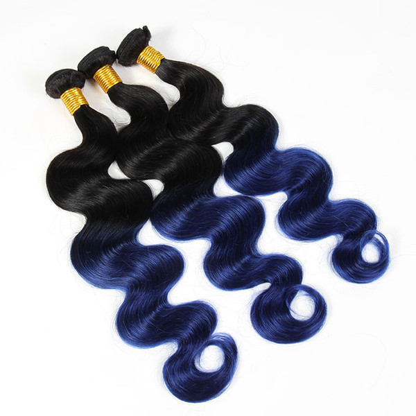 Two Tone 1B Blue Ombre 100g pcs Brazilian Body Wave Human Virgin Hair 3 Bundles 100% Human Hair Black And Blue Ombre Extensions