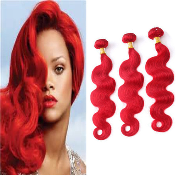 Body Wave Brazilian Red Hair Extensions 9A Virgin Brazilian Hair Double Wefts Red Color Virgin Hair Weave Bundles 3Pcs Lot