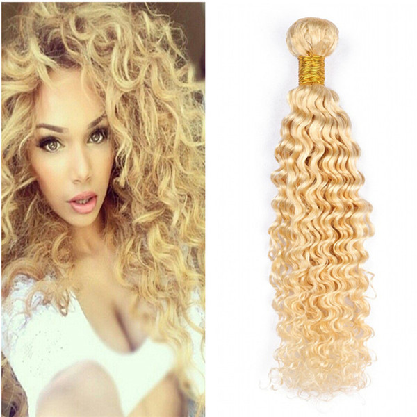 Blonde Brazilian Hair Bundles Deep Wave Curly 613 Blonde Human Hair Weave 3 Bundles Cheap Platinum Blonde Virgin Hair Double Weft Extensions