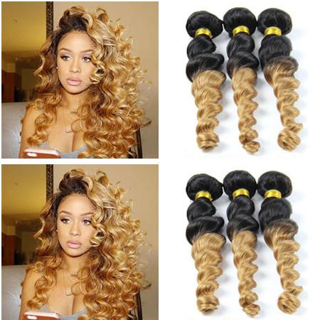 9A Virgin Brazilian Loose Wave Human Hair Bundles Two Tone Loose Wave Bundles 1B 27 Ombre Loose Deep Wave Hair Bundles For Sale