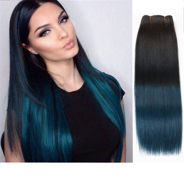 2017 Ombre Color 1B Blue Brazilian Straight Colorful Hair Bundles Human Hair Extension 3pcs lot Two Tone 1b Dark Blue Ombre Hair