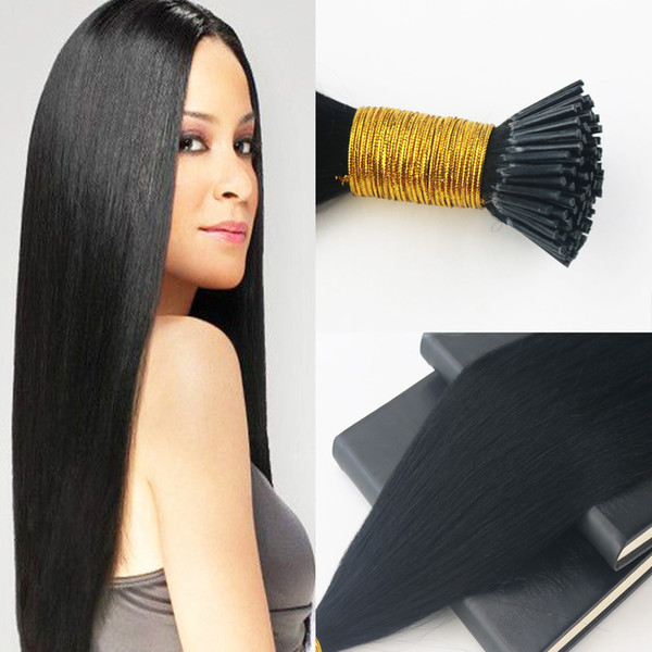 Pure Color 1# 100G 100% Remy Brazilian Human Hair I-Tip Full Set Prebonded Hair Extensions 