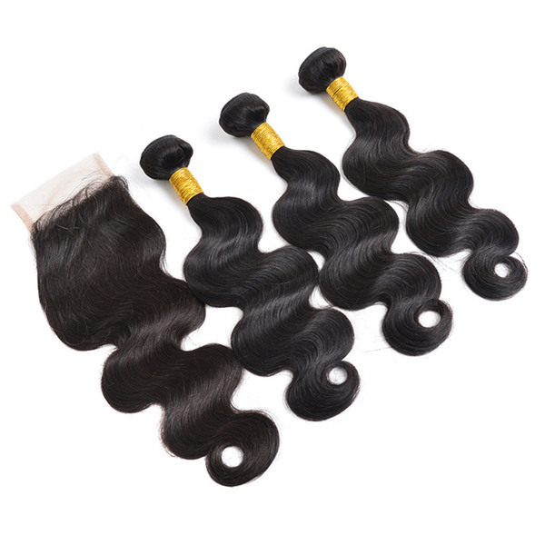 Wholesale 10A Brazilian Human Hair Body Weave 3bundles with Lace Closure Malaysian Weaves Peruvian Hair Extensions Indian Human Hair