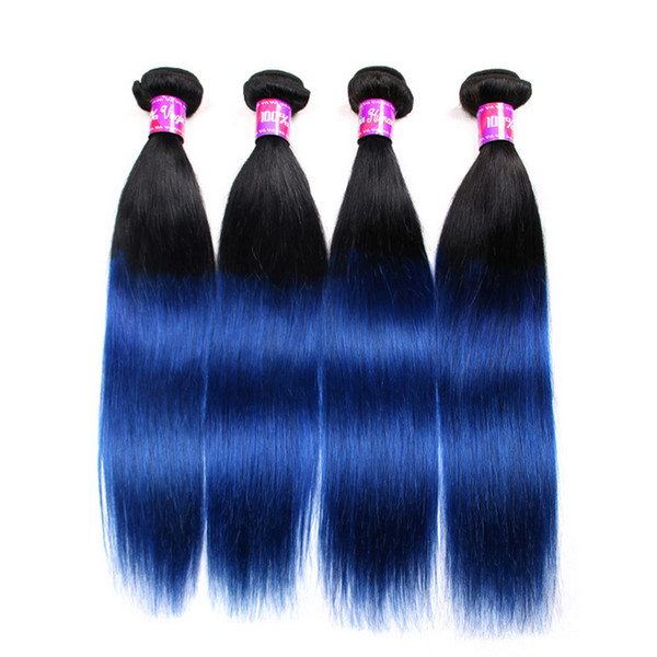 Ombre Weave Hair Bundle Two tone Color ombre 1b blue straight Unprocessed straight Brazilian Peruvian Indian Ombre Human hair extensions