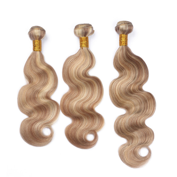 8A Honey Blonde Peruvian Human Hair Body Wave Piano Color #27/613 3 Bundles Lot Virgin Human Hair Weaves No Tangle No Shedding