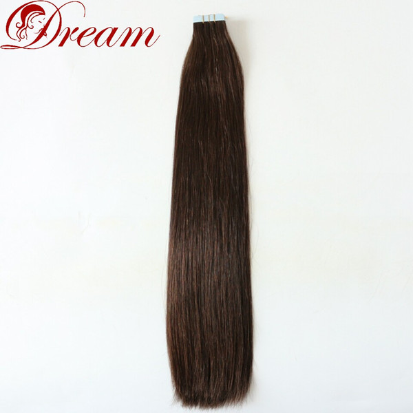 Dream Virgin Human Hair 4 # Color Silky Straight Double Drawn Hair PU Tape in Human Hair Extension 10-18