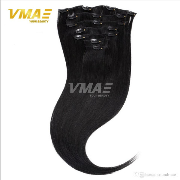 Clip In Human Straight Hair Extensions 1g/strand Double Drawn Customized Weight 100g-300g with 8PCS 19CLIPS 9A NATURAL COLOR BUG #613 #6 #27