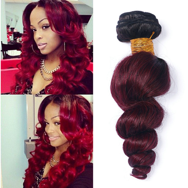 Ombre Weave Hair Bundle Two tone Color 1B 99J Burgundy Wine Red Unprocessed Loose Wave Brazilian Peruvian Indian Ombre Human Hair Extension