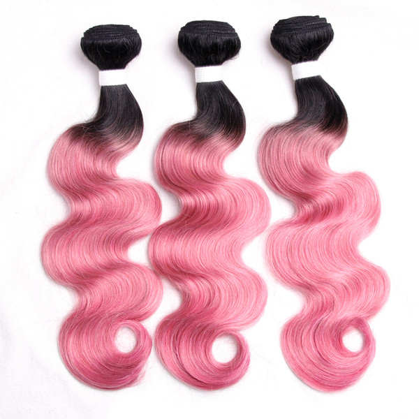 3 Bundles Hair 1B Pink Ombre Cheap Hair Bundles Body Wave Virgin Peruvian Ombre Body Wave Human Hair Weaves Double Weft Grade 9A