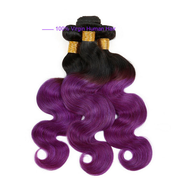 Ombre Weave Hair Bundle Two tone Color ombre purple body wave Unprocessed Body wave Brazilian Peruvian Indian Ombre Human hair extensions