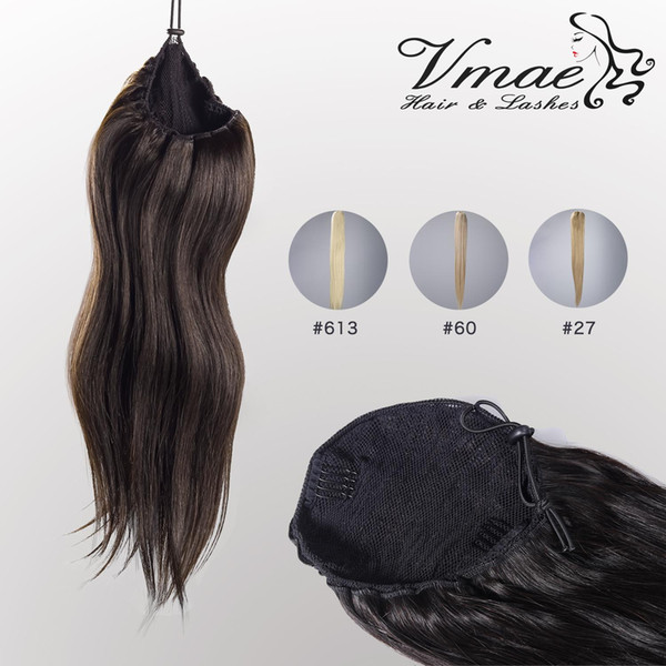 VMAE Human Straight Ponytail Hair 100g Natural Non Remy Hair horsetail tight hole Clip In Drawstring Ponytails Hair Extensions