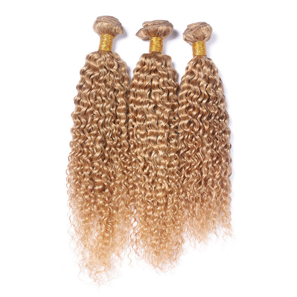 Honey Blonde Kinky Curly Hair Extension #27 Strawberry Blonde Afro Kinky Human Hair Weaves 3Pcs/Lot Fast 