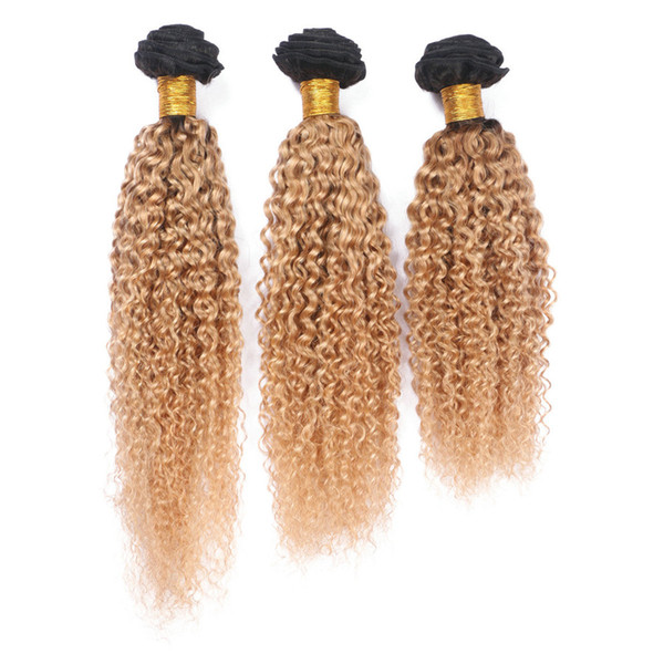 Two Tone 1b 27 Honey Blonde Hair Weaves 3Pcs/Lot Afro Kinkys Curl Human Hair Extensions Honey Blonde Ombre Hair Weaves For Women