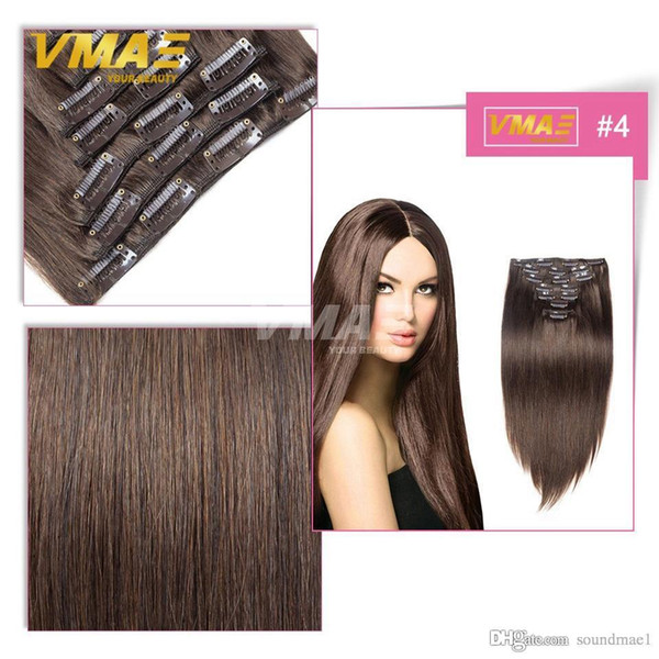 Straight Clip In Human Hair Extensions Double Drawn Customized Weight 100g-300g with 8PCS 19CLIPS 9A NATURAL COLOR #60#613 #8 #99j