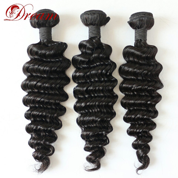 Dream 9A Unprocessed Virgin Human Hair Natural Color Deep Wave Wefts Weaves Bundles Unprocessed Hair 8-28