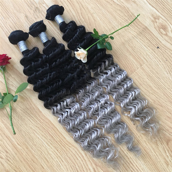 Gray brazilian deep wave 3pcs lot ombre silver grey hair weave bundles 1b grey two tone Brazillian Virginn human hair extensions