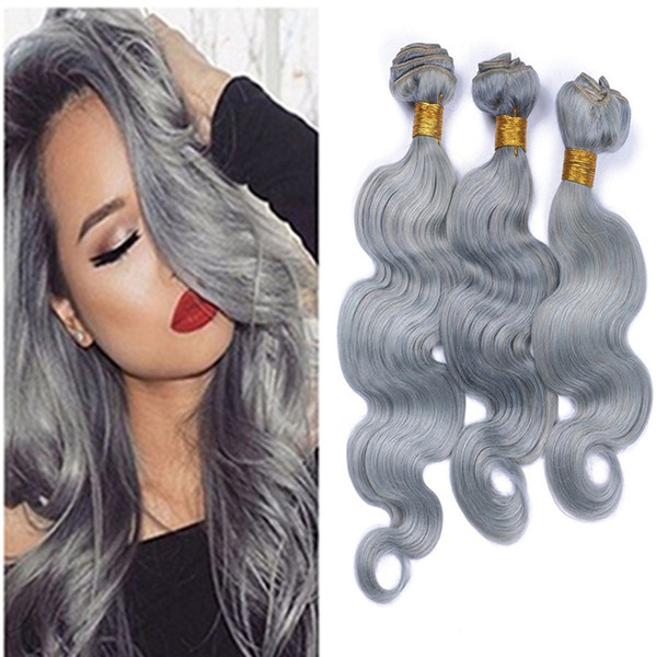 9A Gray Brazilian Virgin Hair Body Wave Wavy Extensions Sliver Grey Hair Weaving 3 Bundle Deals Unprocessed Virgin Human Hair Wefts