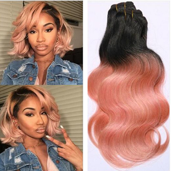 New Arrival Pink Hair Ombre Human Hair Brazilian Body Wave 3 Bundle T1B Pink Rose Gold Colored Brazilian Hair Body Wave 3pcs