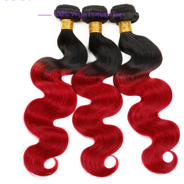 Ombre Weave Hair Bundle Two tone Color ombre 1b red straight Unprocessed Body wave Brazilian Peruvian Indian Ombre Human hair extensions