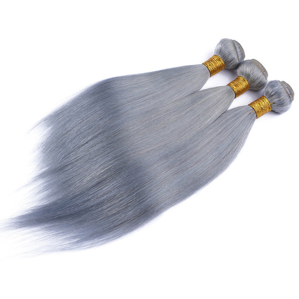 Grey Human Hair Weaves Silky Straight Virgin Human Hair Weaves Raw Indian Hair Extensions Double Weft 3 Bundles Deals