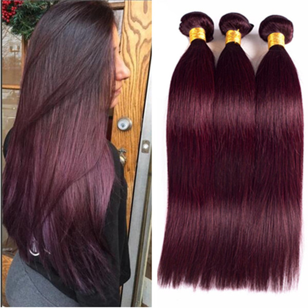 99j Human Hair Wft 3 Bundles Brazilian Virgin Hair Weave 99j Burgundy Straight Hair Extensions Wine Red Bundles